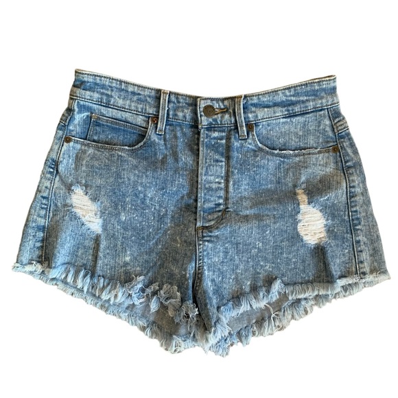 Vintage GUESS button fly raw hem high rise distressed size 28 short shorts - Picture 1 of 8